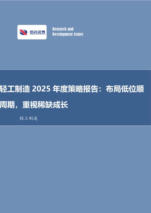 轻工制造行业2025年度策略报告：布局低位顺周期重视稀缺成长-250114（75页）.pdf