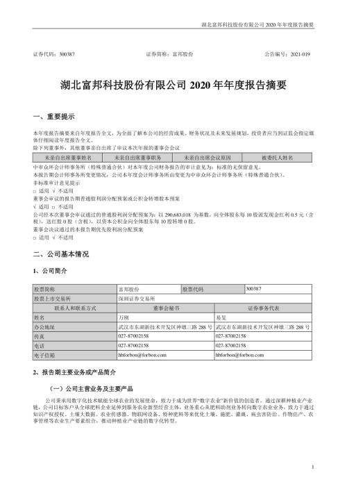 富邦股份：2020年年度报告摘要.PDF