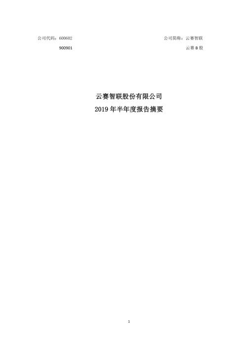 云赛智联：2019年半年度报告摘要.PDF
