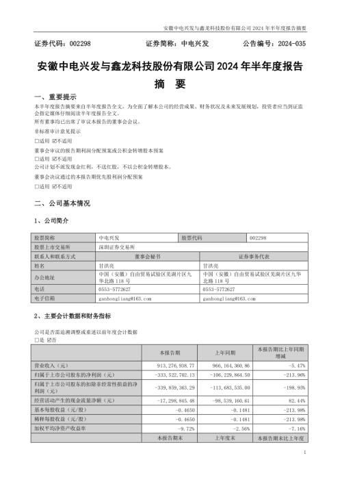 中电兴发：2024年半年度报告摘要.PDF