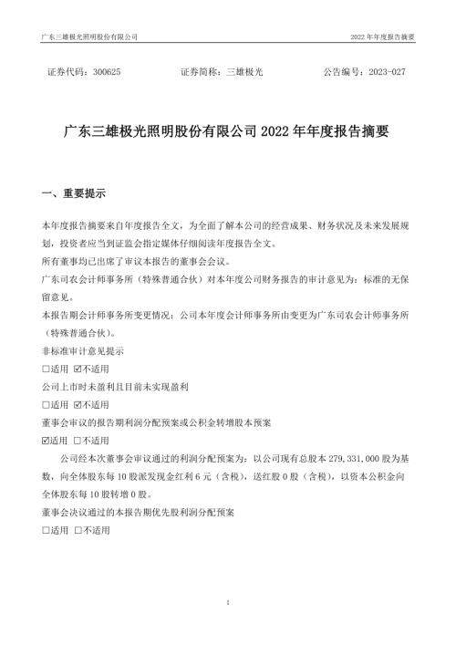 三雄极光：2022年年度报告摘要.PDF