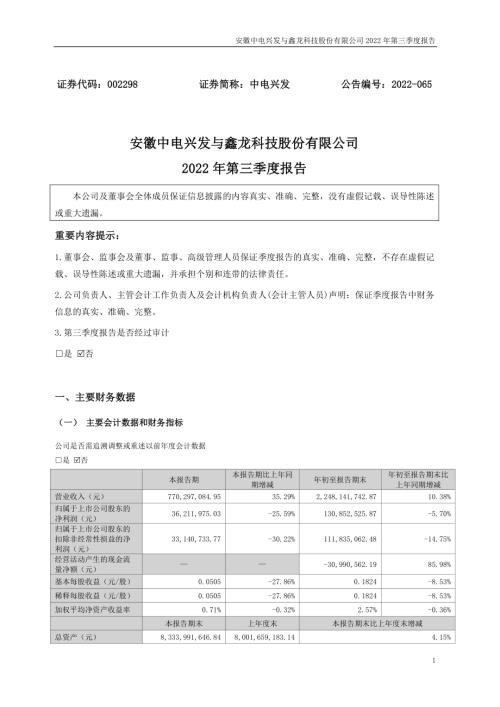 中电兴发：2022年三季度报告.PDF
