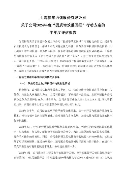 澳华内镜：关于公司2024年度“提质增效重回报”行动方案的半年度评估报告.pdf