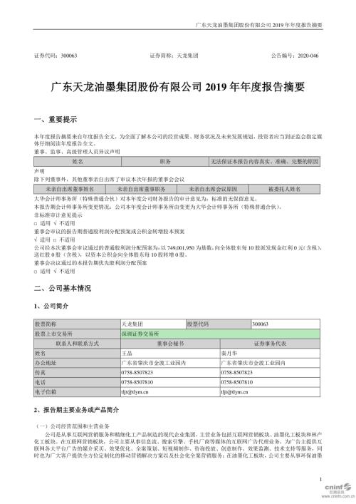 天龙集团：2019年年度报告摘要.PDF