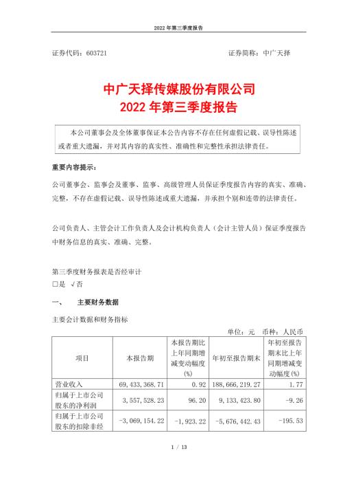 中广天择：中广天择2022年第三季度报告.PDF