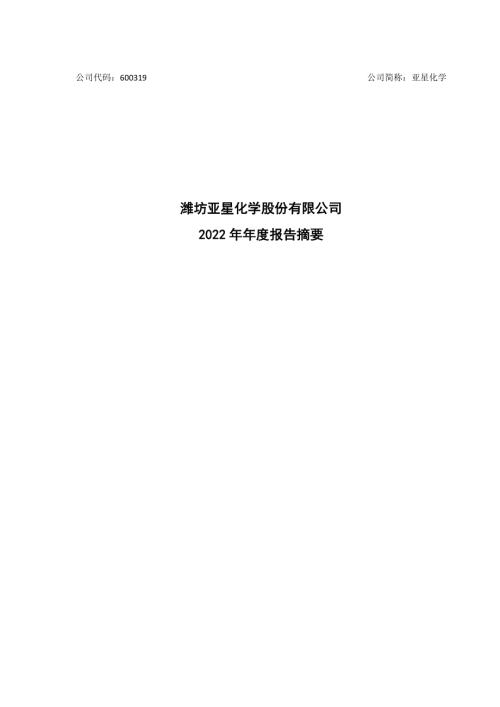 亚星化学：潍坊亚星化学股份有限公司2022年年度报告摘要.PDF