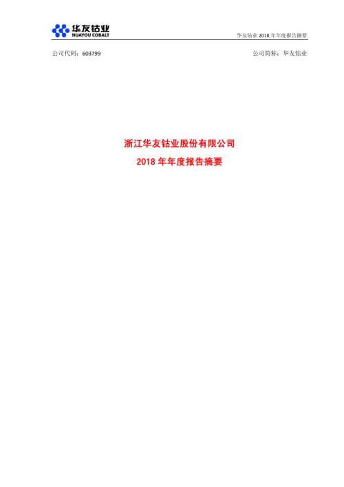 华友钴业：2018年年度报告摘要.PDF