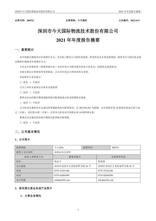 今天国际：2021年年度报告摘要.PDF