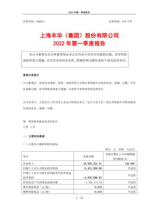 ST丰华：上海丰华（集团）股份有限公司2022年第一季度报告（修订版）.PDF