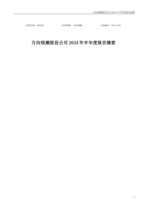 万向钱潮：2024年半年度报告摘要.PDF
