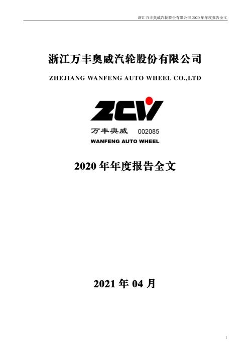 万丰奥威：2020年年度报告.PDF