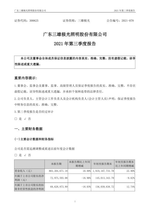 三雄极光：2021年第三季度报告.PDF