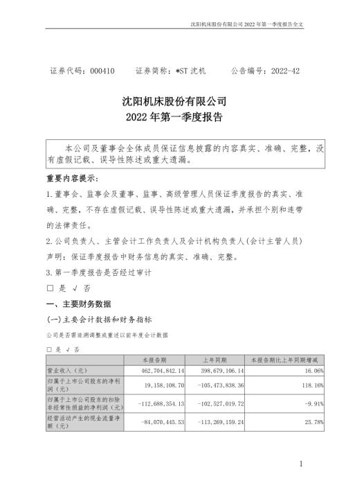 ST沈机：2022年一季度报告.PDF