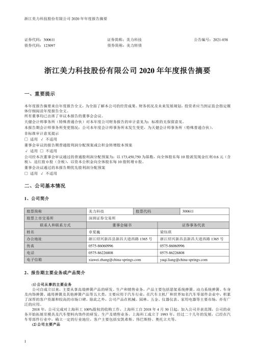 美力科技：2020年年度报告摘要.PDF