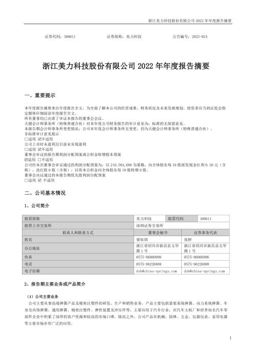 美力科技：2022年年度报告摘要.PDF