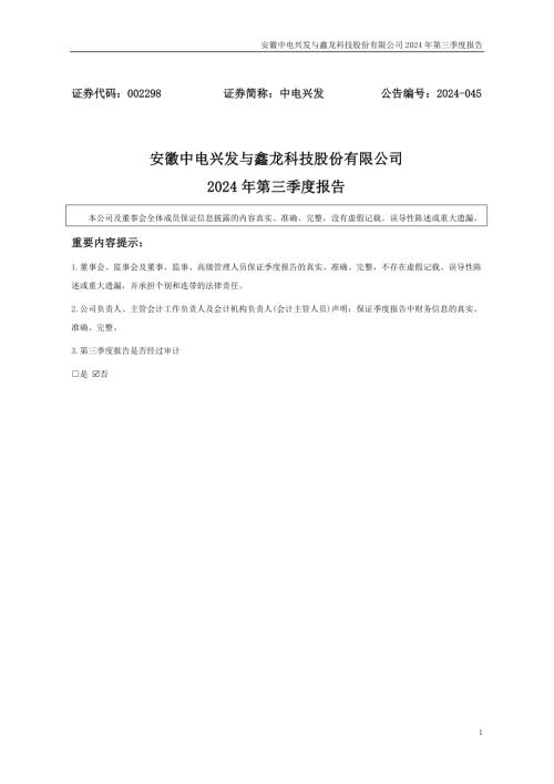 中电兴发：2024年三季度报告.PDF