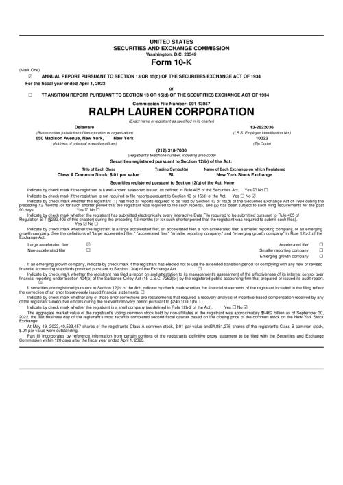 拉夫劳伦 Ralph Lauren（RL） 2023财年10-K年度报告「NYSE」.pdf