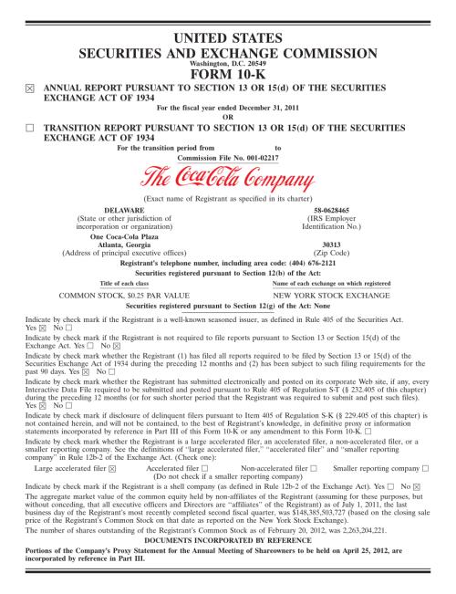 可口可乐公司Coca Cola (KO) 2011年10-K年度报告「NYSE」.pdf