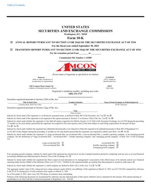 Amcon Distributing Company (DIT) 2021年年度报告「NYSE」.pdf