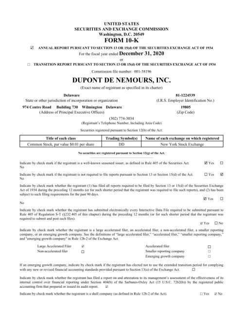 杜邦公司DuPont (DD) 2020年10-K年度报告「NYSE」.pdf
