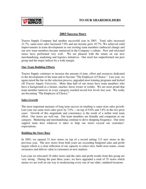 Tractor Supply Company (TSCO) 2003年年度报告「NASDAQ」.pdf