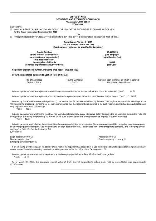 Daily Journal Corp. (DJCO) 2020年年度报告「NASDAQ」.pdf