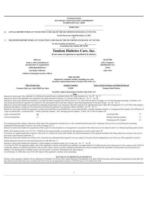 Tandem Diabetes Care (TNDM) 2023年年度报告「NASDAQ」.pdf