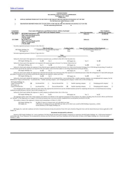 HD Supply Holdings (HDS) 2019年年度报告「NASDAQ」.pdf