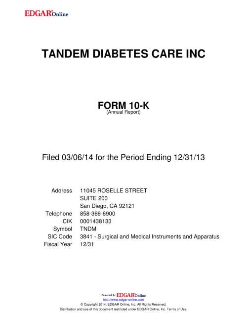 Tandem Diabetes Care (TNDM) 2013年年度报告「NASDAQ」.pdf