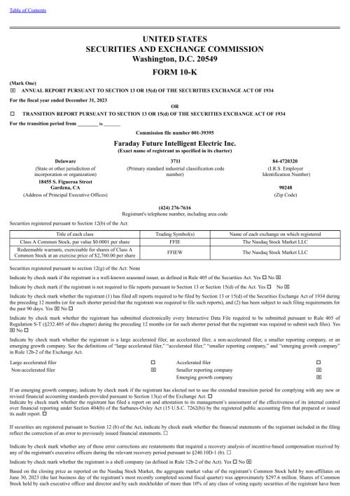法拉第未来Faraday Future Intelligent Electric Inc. （FFIE） 2023年10-K年度报告「NASDAQ」.pdf