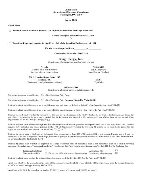 Ring Energy (REI) 2013年年度报告「NYSE」.pdf
