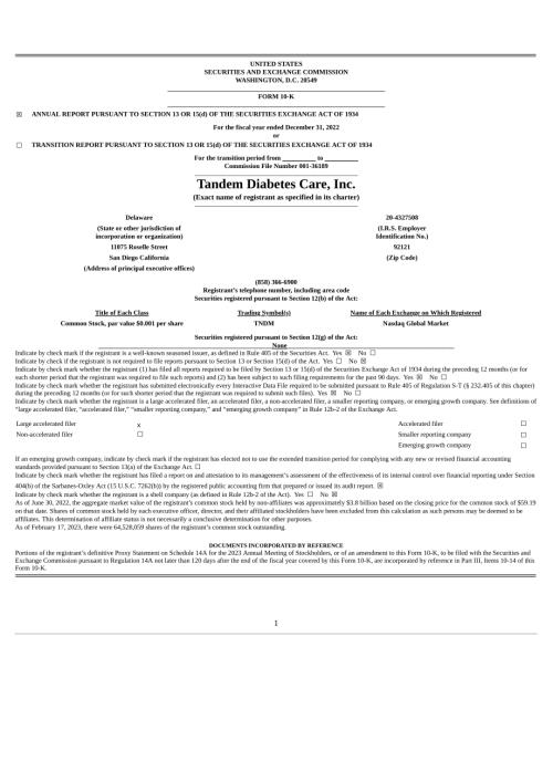 Tandem Diabetes Care (TNDM) 2022年年度报告「NASDAQ」.pdf