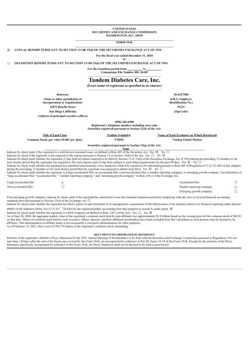 Tandem Diabetes Care (TNDM) 2020年年度报告「NASDAQ」.pdf