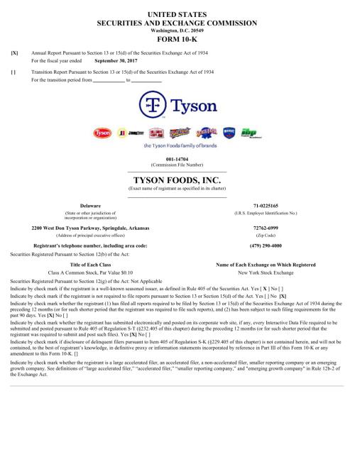 Tyson Foods, Inc. (TSN) 2017年年度报告「NYSE」.pdf