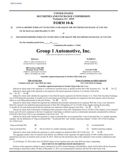 Group 1 Automotive Inc. (GPI) 2013年年度报告「NYSE」.pdf