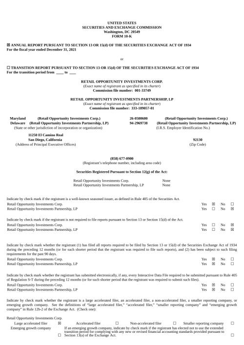 Retail Opportunity Investment (ROIC) 2021年年度报告「NASDAQ」.pdf