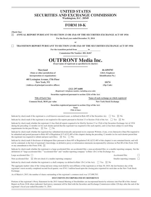 Outfront Media (OUT) 2014年年度报告「NYSE」.pdf