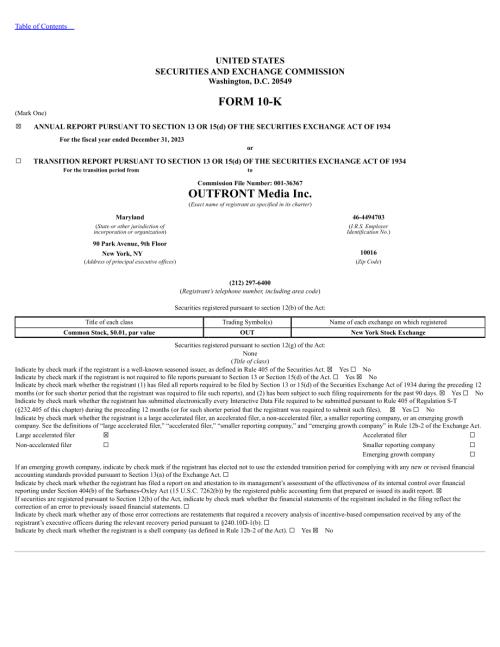Outfront Media (OUT) 2023年年度报告「NYSE」.pdf