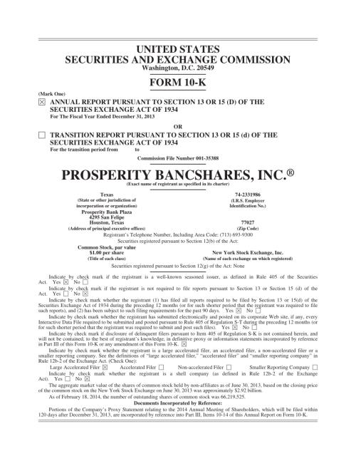 Prosperity Bancshares Inc. (PB) 2013年年度报告「NASDAQ」.pdf