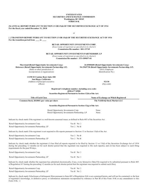 Retail Opportunity Investment (ROIC) 2018年年度报告「NASDAQ」.pdf