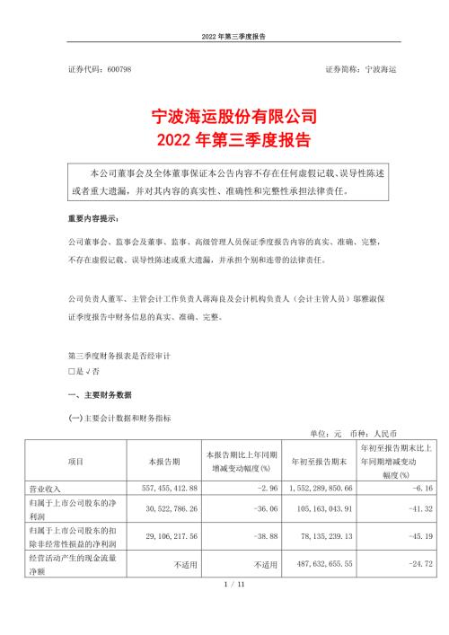 宁波海运：宁波海运股份有限公司2022年第三季度报告.PDF