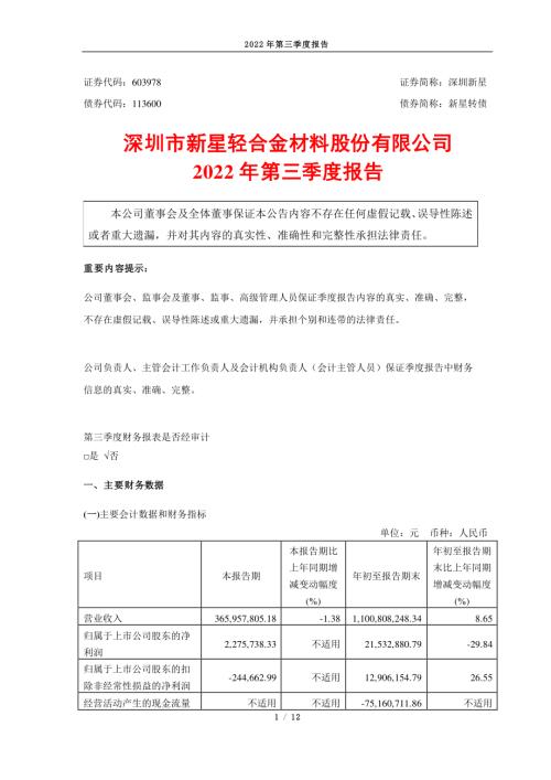 深圳新星：2022年第三季度报告.PDF