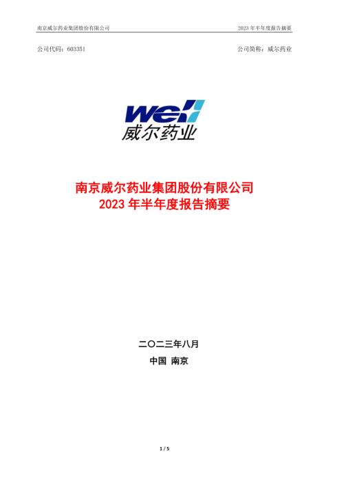 威尔药业：威尔药业2023年半年度报告摘要.PDF
