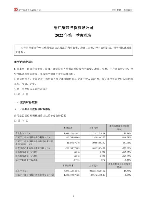 康盛股份：2022年一季度报告.PDF