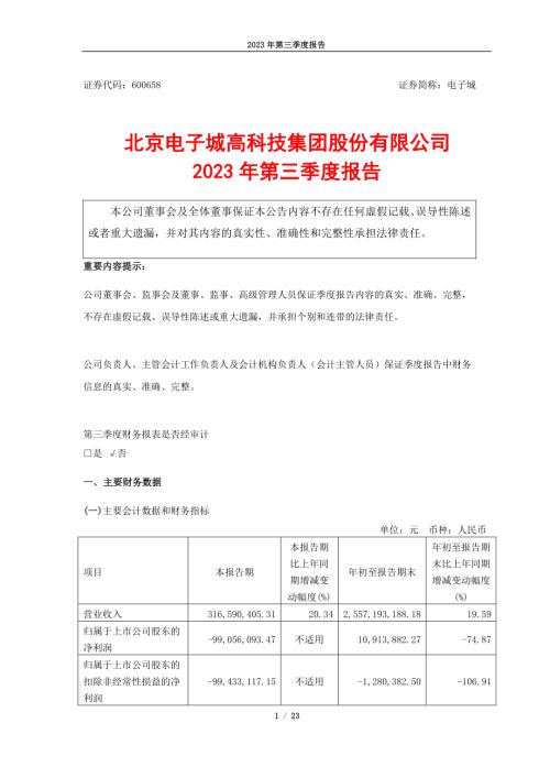 电子城：电子城2023年第三季度报告.PDF