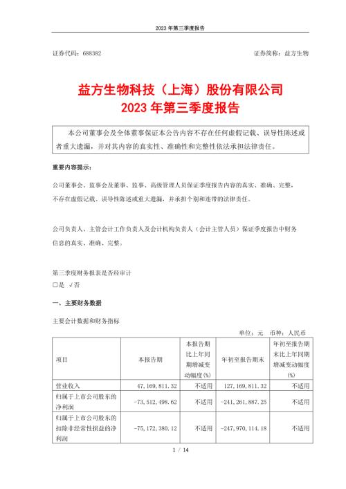 益方生物：益方生物2023年第三季度报告.PDF