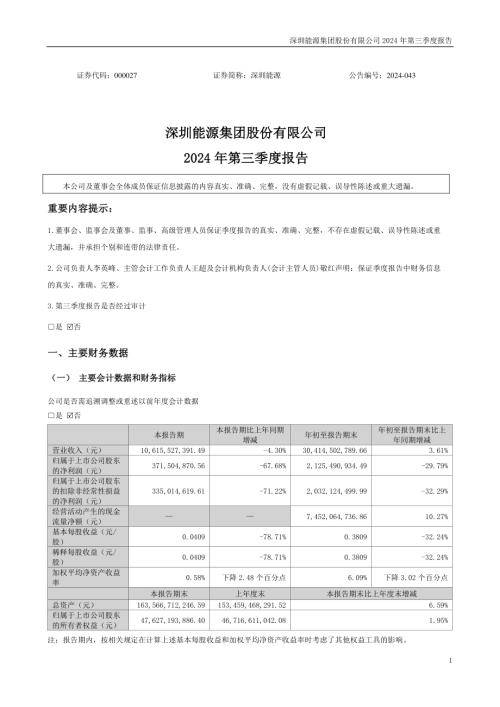 深圳能源：2024年三季度报告.PDF