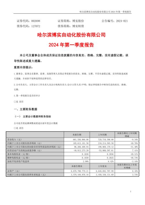 博实股份：2024年一季度报告.PDF