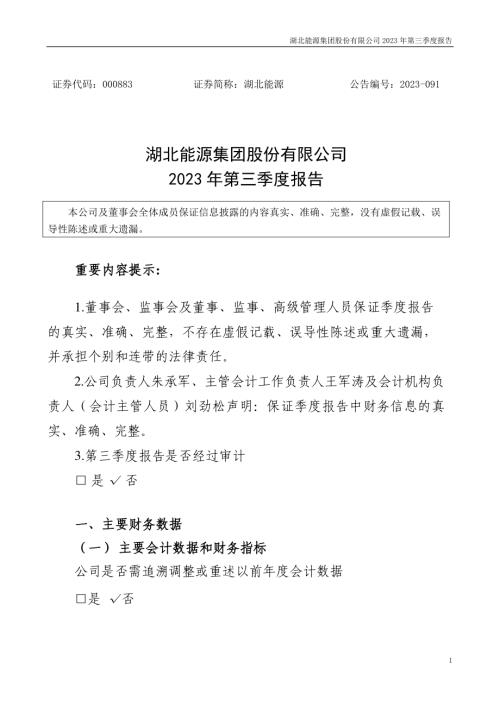 湖北能源：2023年三季度报告.PDF