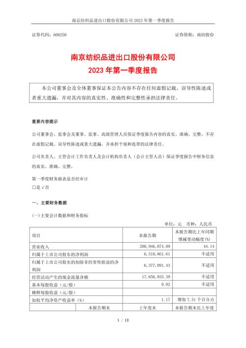 南纺股份：南纺股份2023年第一季度报告.PDF